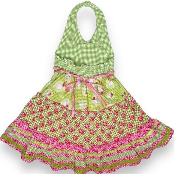 Blueberi Boulevard Smocked Sun Dress Tiered Gingham Halter Neck‎ Dress Size 5 - Picture 2 of 7